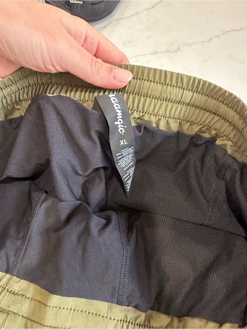 Men's Olive Athletic Shorts with Drawstring - Picture 3 of 5